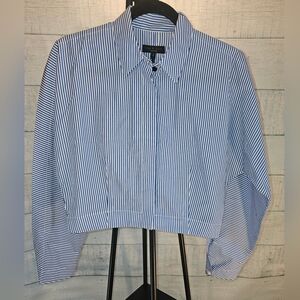 rag & bone Women's Morgan Blue and White Striped Button Down Crop Shirt NWOT